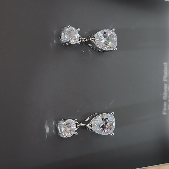 BELIEVE BY BRILLIANCE FINE SILVER PLATED CUBIC ZIRCONIA TEARDROP STUD EARRINGS - Picture 2 of 9